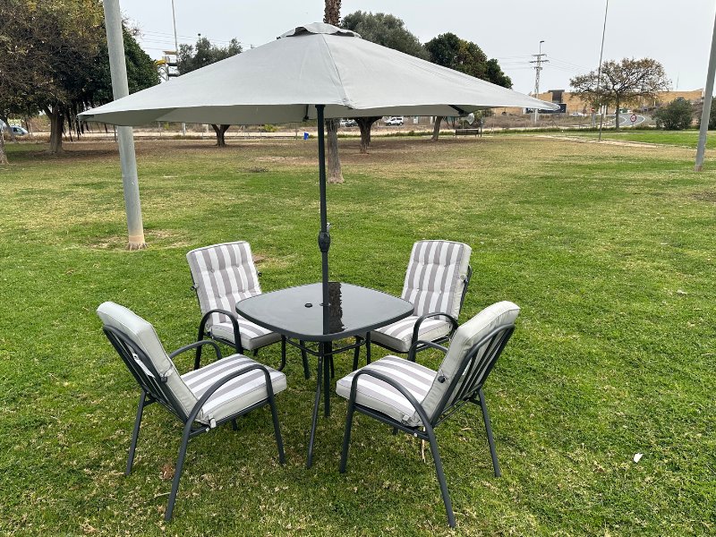 SET ACERO GRIS “KFSET-120-1″(MESA+4 SILLON+PARASOL